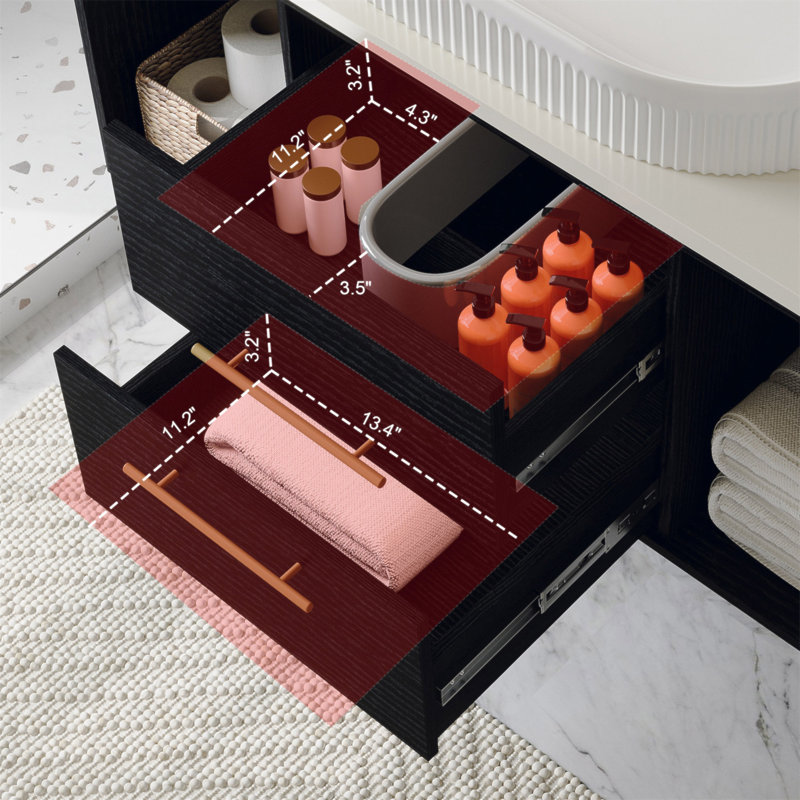 Meuble-lavabo mural moderne 39,4 po avec meuble-lavabo flottant ovale en céramique massif, Noir