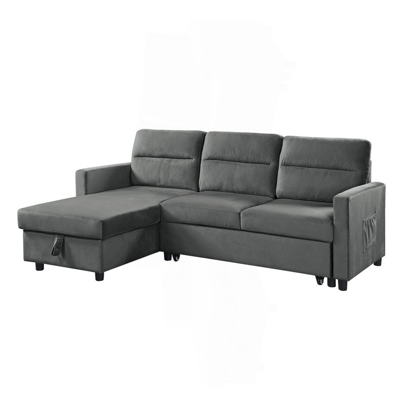 Canapé-lit modulaire réversible en velours gris foncé 81,5 po avec méridienne de rangement et poche latérale
