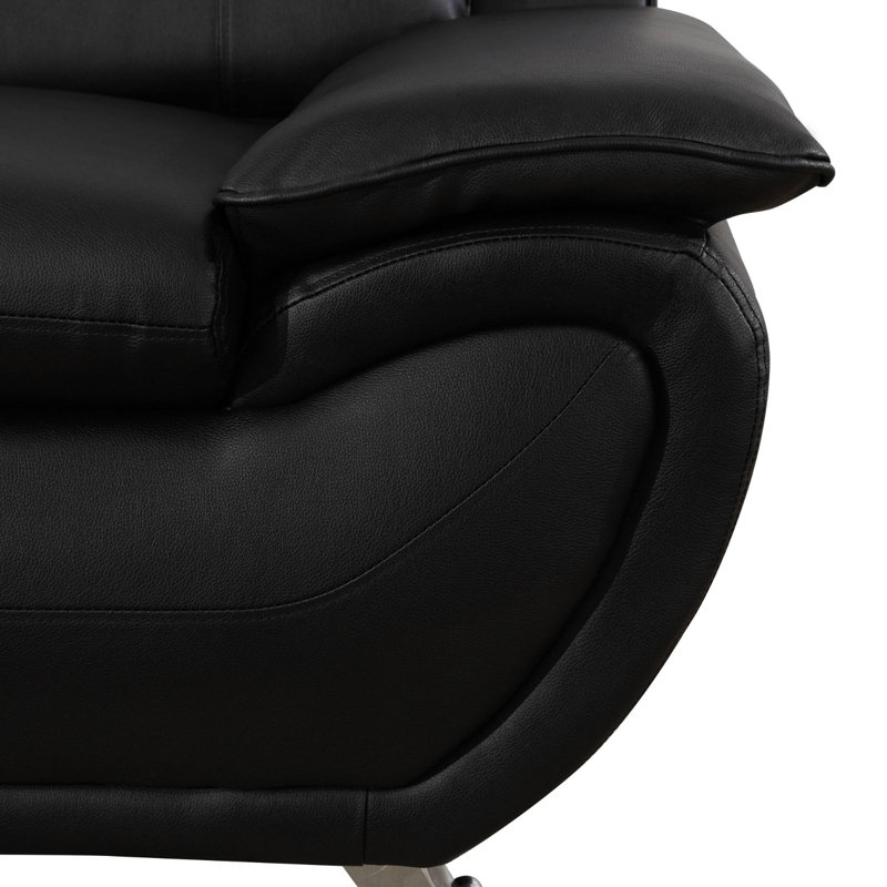  Dipika 46" Faux Leather Accent Chair, Black Faux Leather