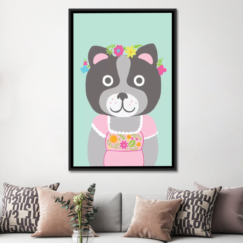«Fancy Animals III», impression sur toile tendue, H 26 po x l 18 po x P 1,5 po, Toile encadrée noire, Pas de tapis