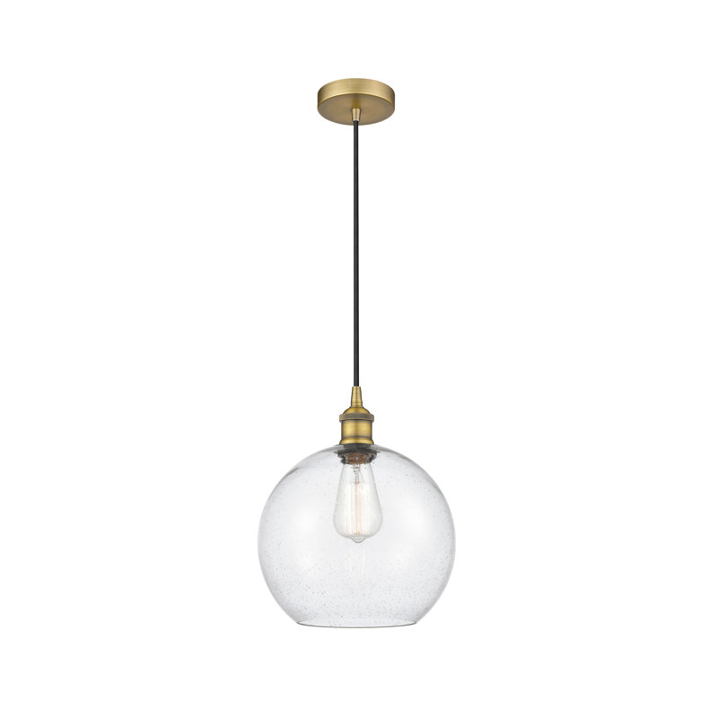 Luminaire suspendu simple à 1 lumière Ralph, Transparent, Laiton brossé, H 12,75 po x l 10 po x P 10 po