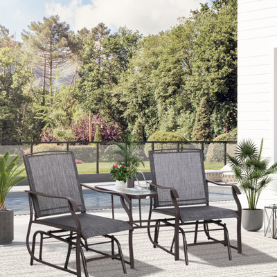 Balancelle de patio avec matériau de décoloration - Fauteuil coulissant gris, table basse, balançoire de jardin, gris, acier, assise en toile confortable