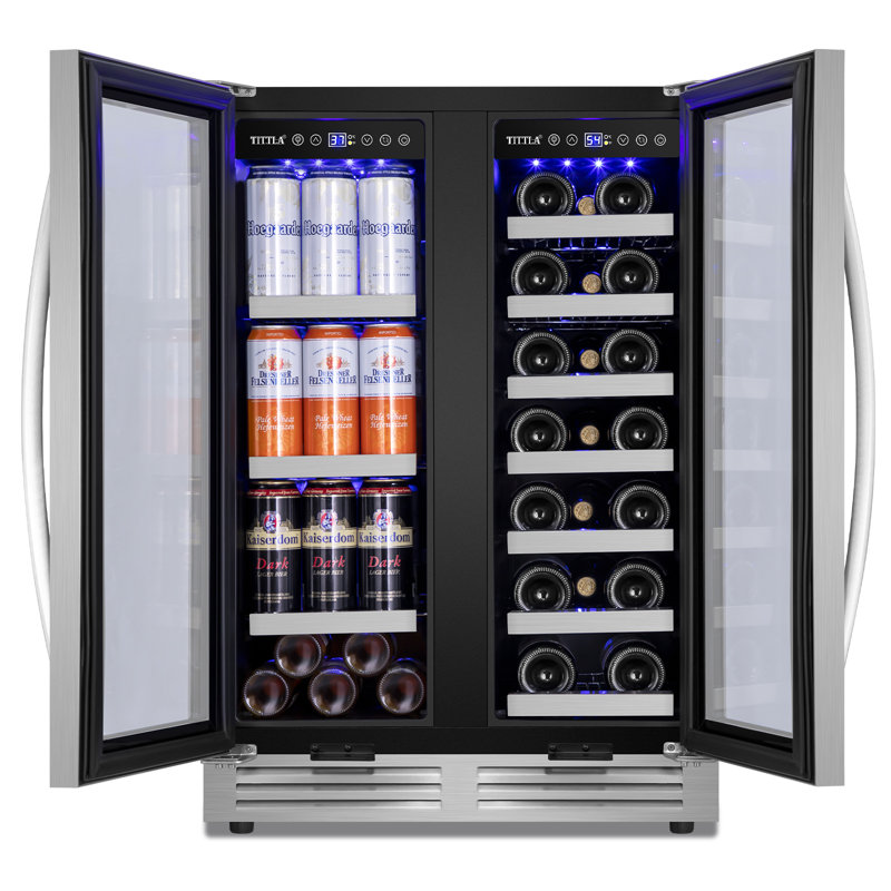 24" Wine and Beverage Refrigerator Dual Zone 20 Bottles & 60 Cans Built-In or Freestanding Wine Cooler, with Straight/Curved Handle Options