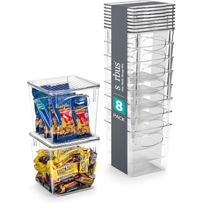 8 Pack Small Clear Plastic Container Bins with Lids and Handles