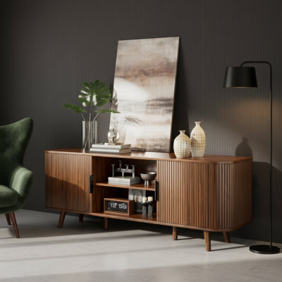 Meuble télé / table de salon, compatible avec les téléviseurs de 65 pouces et moins, avec tablettes de rangement et tiroirs.