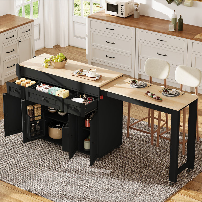 137 cm W Kitchen Island with, Black