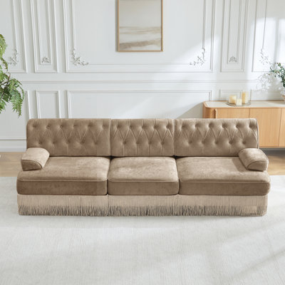 Convient aux animaux de compagnie 3 places, tissu en velours, jupe à franges de frange sur le plancher, conception capitonnée à boutons, base en bois de qualité supérieure, conception ergonomique, combinaison libre, pour les aires de repos, chambre à coucher, chameau