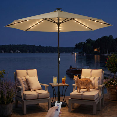10 Ft. Electric Center Pole Patio Umbrella With Remote Control Motorized Open Close For Garden Shade