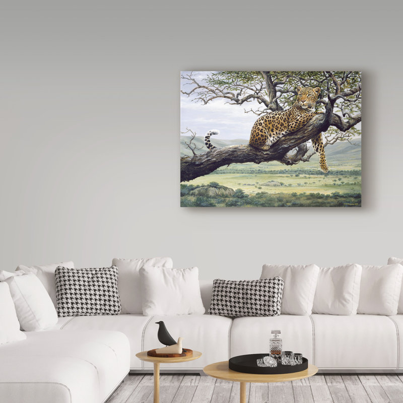 Yand «Leopard in Tree», reproduction de peinture acrylique sur toile tendue, H 14 po x l 19 po x P 2 po