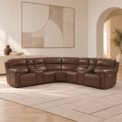 Canapé modulaire inclinable en cuir véritable 7 pièces avec gravité zéro et console