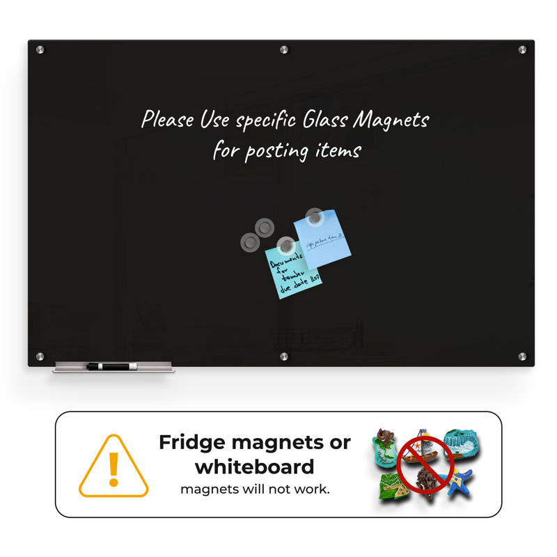 Boissonneault Wall Glass Magnetic Glass Board, 48" x 72", Black