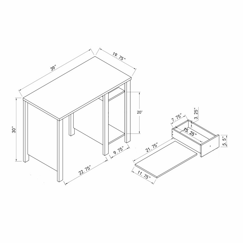 Bureau en bois, bureau d'écriture avec un tiroir, Espresso