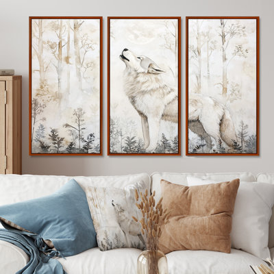 Lunar Howl Of The Wolf Into The Wood I - Wolf Wall Art Print Set