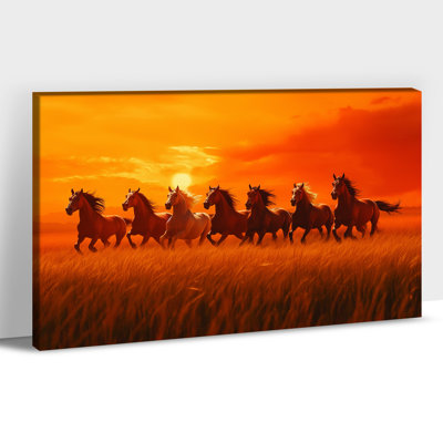 Cheval, art mural, 7 chevaux qui courent avec Vastu, cadre, photos de chevaux, salon, 7 chevaux qui courent, grand cheval, affiche encadrée pour chambre à coucher ou bureau