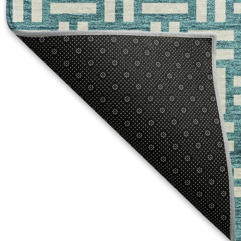 Tapis bleu sarcelle lavable à la machine Premium Prisco, Rectangle 2 pi 6 po x 3 pi 10 po