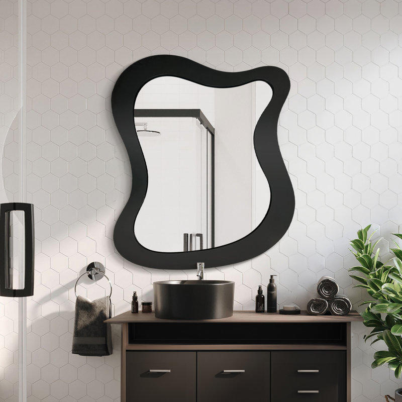 Wood Wall Mirror, Black, 24" H x 20" W