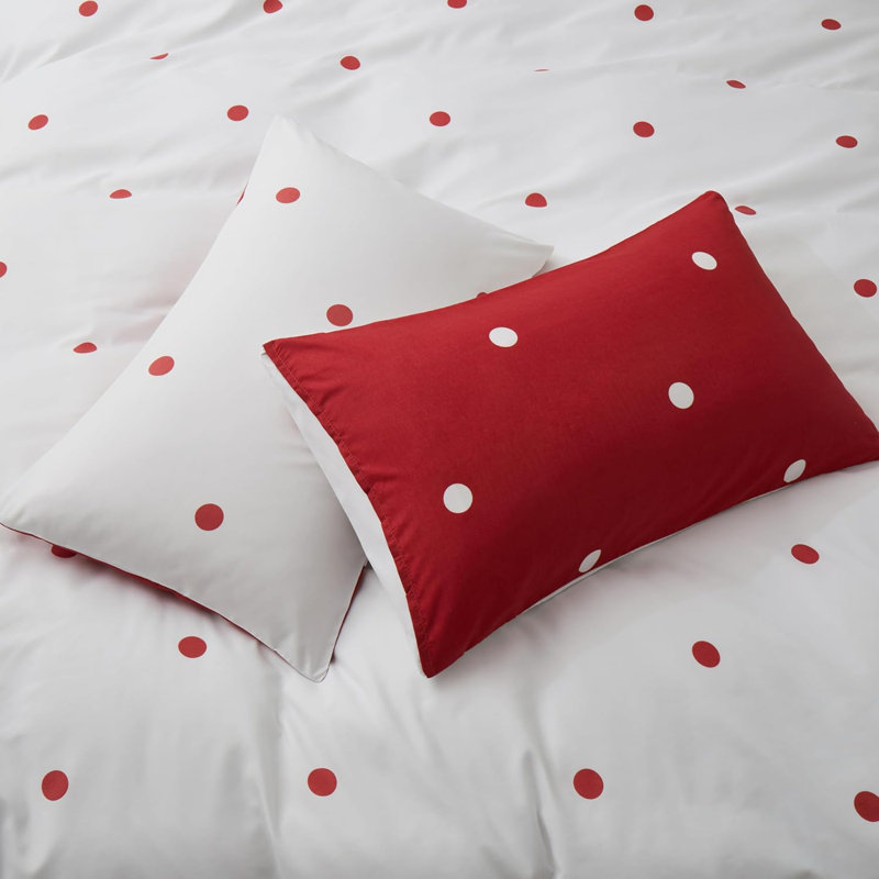Soft Microfiber Printed Duvet Cover Set with Pillowcases, King Duvet Cover + 2 Standard Pillowcases, Red/White Doted