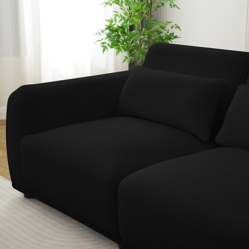 Modular Teddy Velvet Sectional Sofa – Cozy, Flexible 3 Seaters And Ottoman For Any Space, Black Teddy