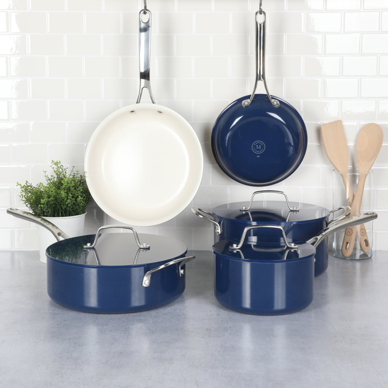 Navy Blue Enamel Aluminum Nonstick 10-Piece Cookware Set