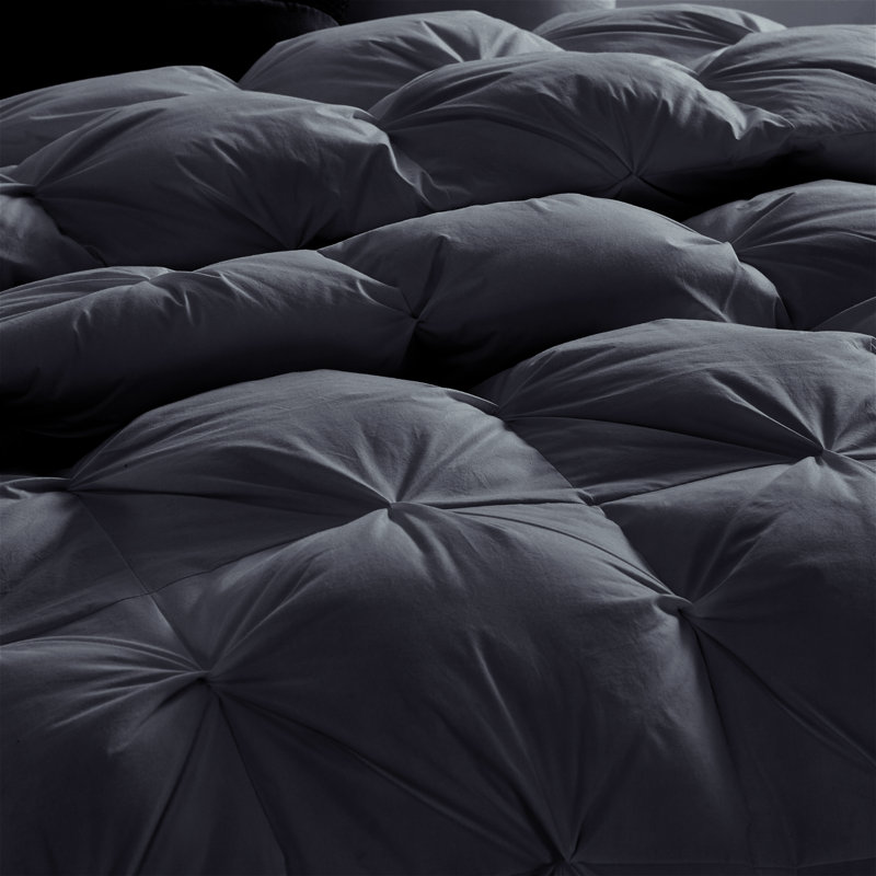 Luxurious All-Season Black Pinch Pleat Oversize Goose Down Comforter Duvet, 750+ Fill Power, 100% Down-Proof Cotton Cover