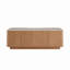 Table basse de 46,8 po de style Mid-Century moderne avec plateau en verre, table centrale rectangulaire avec tiroirs de rangement cachés pour le salon, table basse de rangement contemporaine avec base stable pour maison d'appartement (noyer clair)