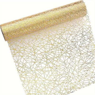 Gold Table Runner Sheer Gauze Sequin Glitter Foil Table Runner Roll Mesh Metallic Gold Tables Decoration For Valentine's Day  Wedding Anniversary