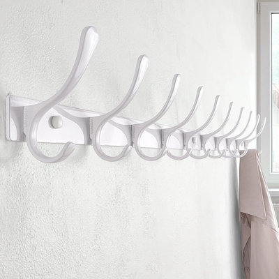 Portemanteau mural blanc avec 10 crochets robustes, cintres en acier inoxydable pour manteaux, vestes, vêtements et chapeaux