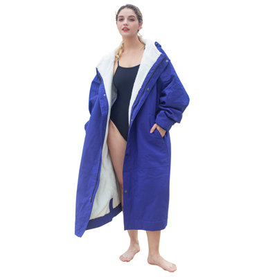 Dzerun Plain Weave Ankle Bathrobe with Pockets and Hood