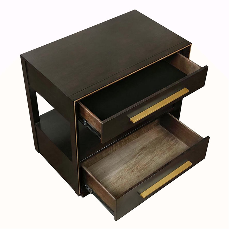 Table de chevet 2 tiroirs avec tablette au fini grain de poivre fumé, Brun