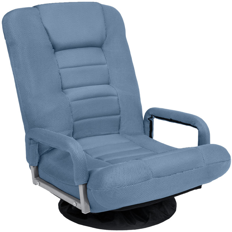  360-Degree Swivel Gaming Floor Chair W/ Armrest Handles, Foldable Adjustable Backrest - Dusty Blue, Dusty Blue