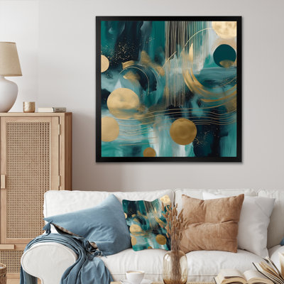 Vivid Emeral and Gold Contours Circles I - Abstract Shapes, art mural