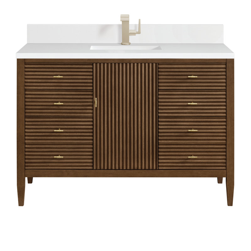 Myrrin 48'' W Single Vanity, White Zeus, Mid-Century Walnut, Single-Hole
