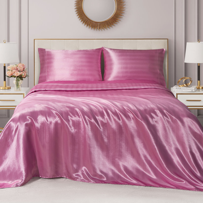 Juicy Couture Silky Satin Damask Sheet Sets, Queen Sheet Set, Pink