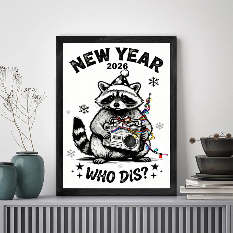 Reproduction d'art fantaisiste rétro encadré noir 2026, H 25 po x l 17 po