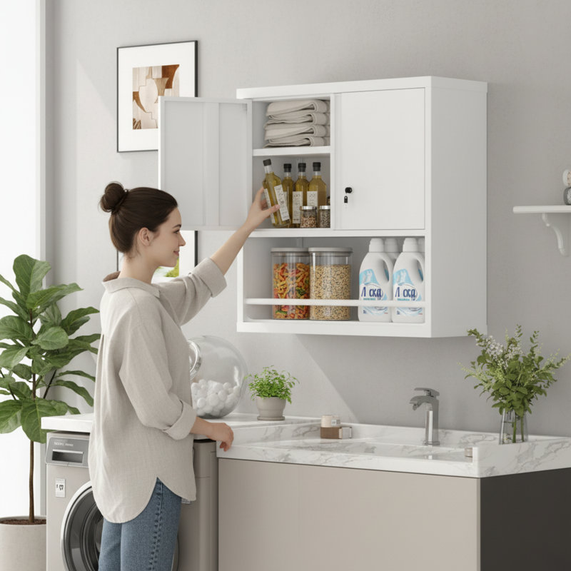 Armoire de rangement réglable en métal à 2 portes avec tablettes pour la cuisine, le bureau ou le salon