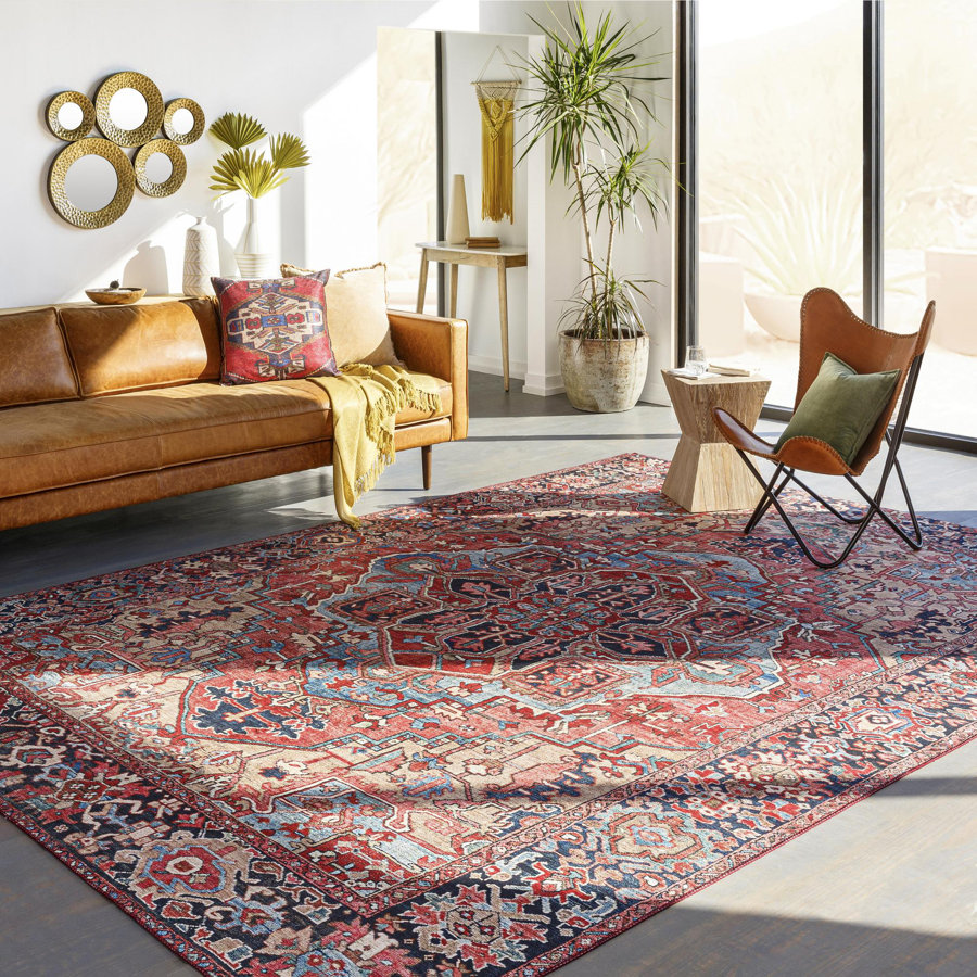 Fleckenstein Oriental Bright Red/Beige/Blue Area Rug