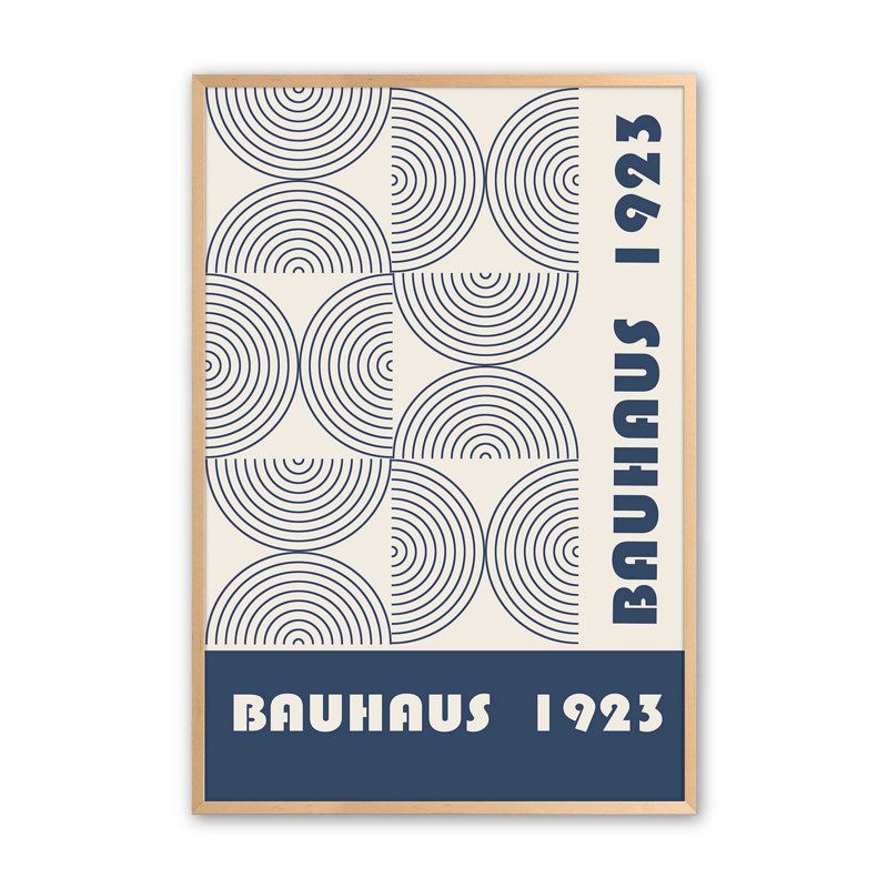 Bauhaus 1923 - imprimé bleu marine, H 15 po x l 12 po, Cadre photo simple érable brut