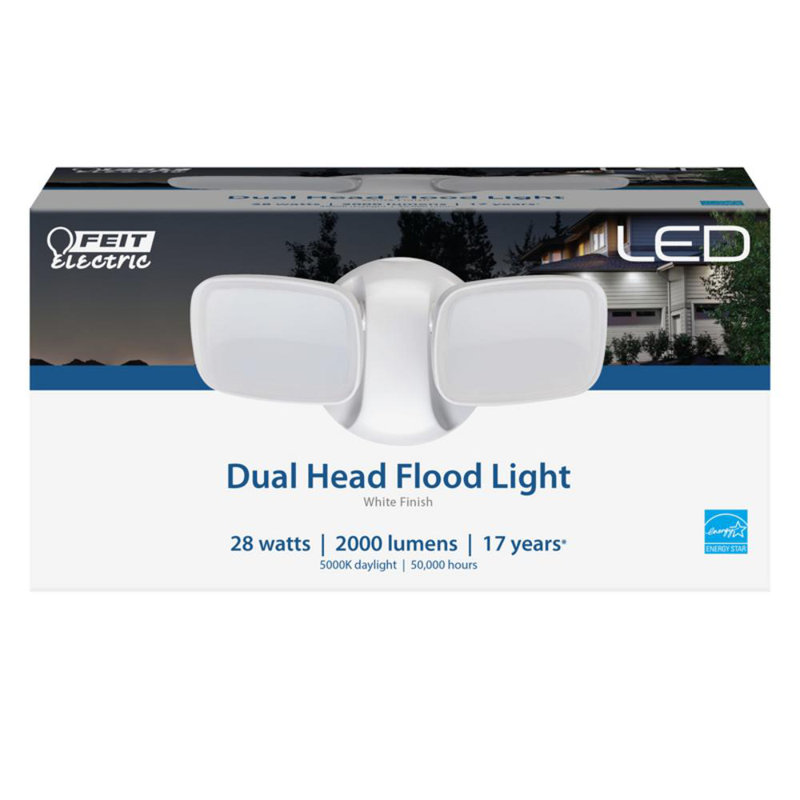 White Dual Head LED Hardwired Outdoor Security Flood Light