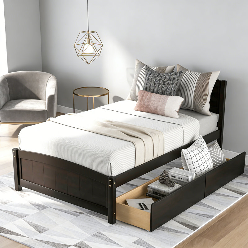 Lit plateforme simple avec deux tiroirs, Espresso