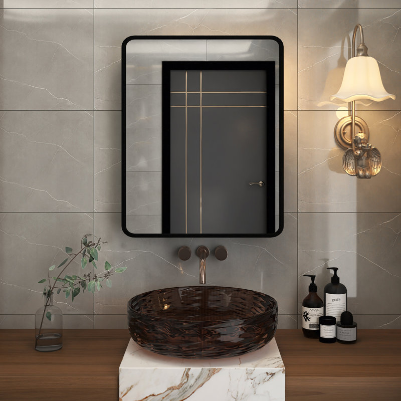 Armoire à pharmacie avec miroir Johnese, Noir mat, H 30 po x l 24 po x P 4,9 po