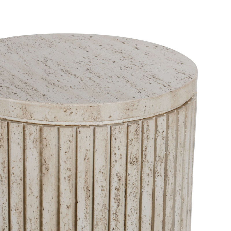Table d'appoint ronde ronde avec motif cannelé, Antique Beige