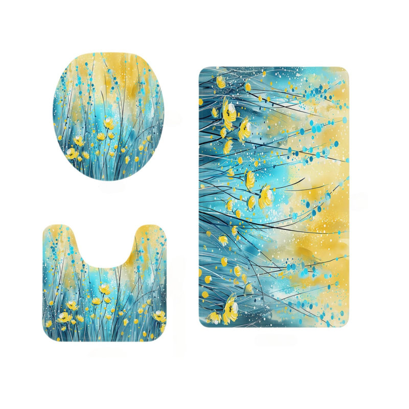 Ensemble de tapis de douche 3 pièces bleu et jaune Wildflower