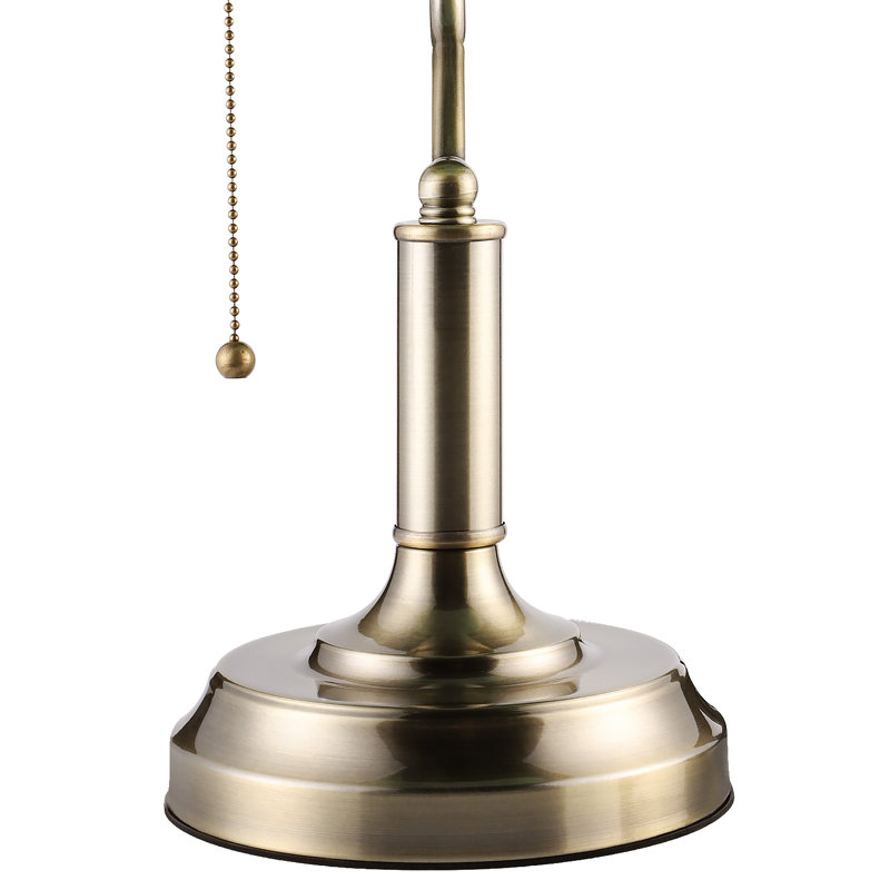 Lampe de bureau de lecture en verre vintage avec chaînette et abat-jour réglable (vert émeraude)