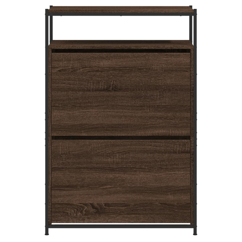 8 Pair Shoe Storage Cabinet, Brown Oak