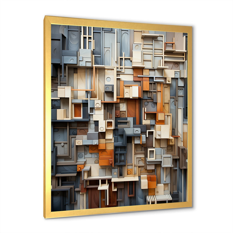 Abstrait taupe, bâtiment I, sur toile, Cadre doré simple, H 20 po x l 12 po x P 1 po