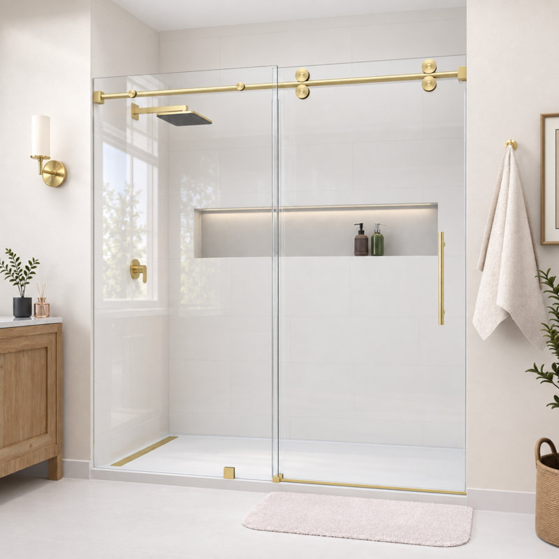 Radiance 56"-60"W x 66'' H Single Sliding Frameless Shower Door in Brushed Gold with 3/8" Clear Glass, Brushed Gold