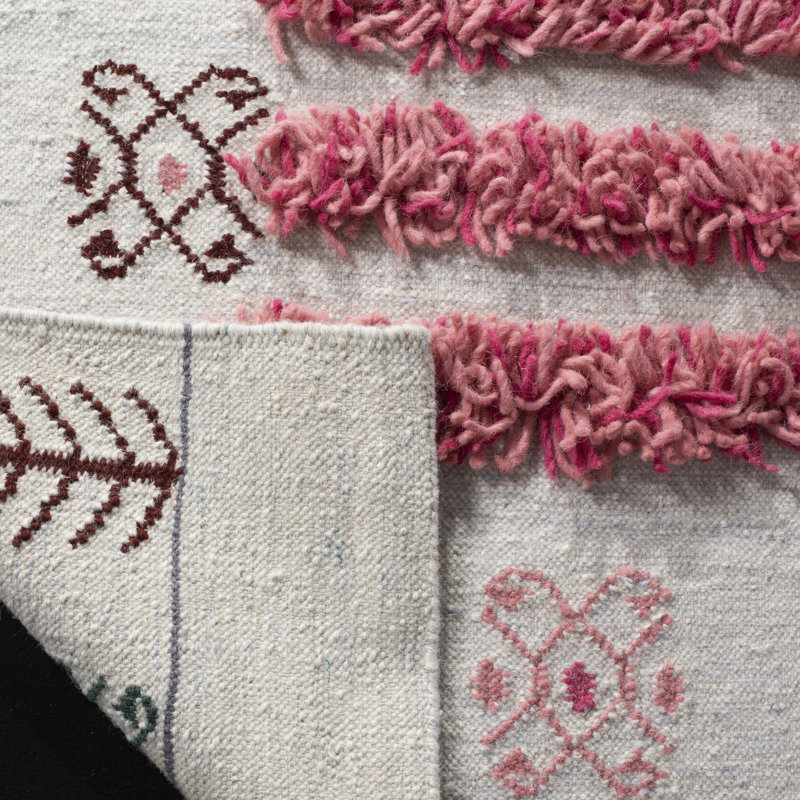 Tapis rose / ivoire en laine / coton noué à la main Chitwood, Rectangle 9 pi x 12 pi
