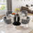 Modern Round Tempered Glass Pedestal Dining Set with Velvet Woven Dininig Chair-900894099-873376904