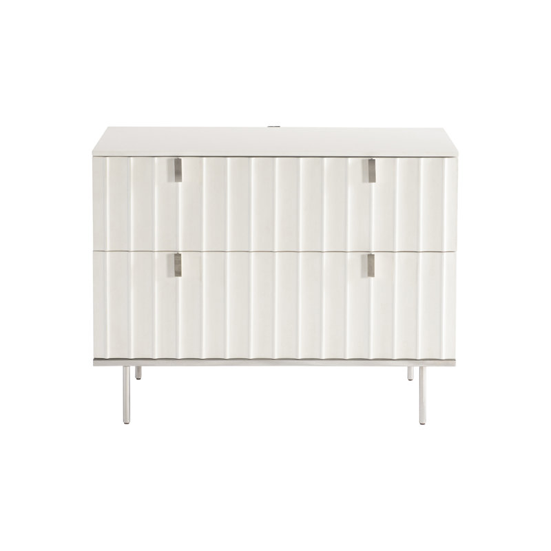 Modulum Fluted 2-Drawer Nightstand in White Adobe with USB Charger