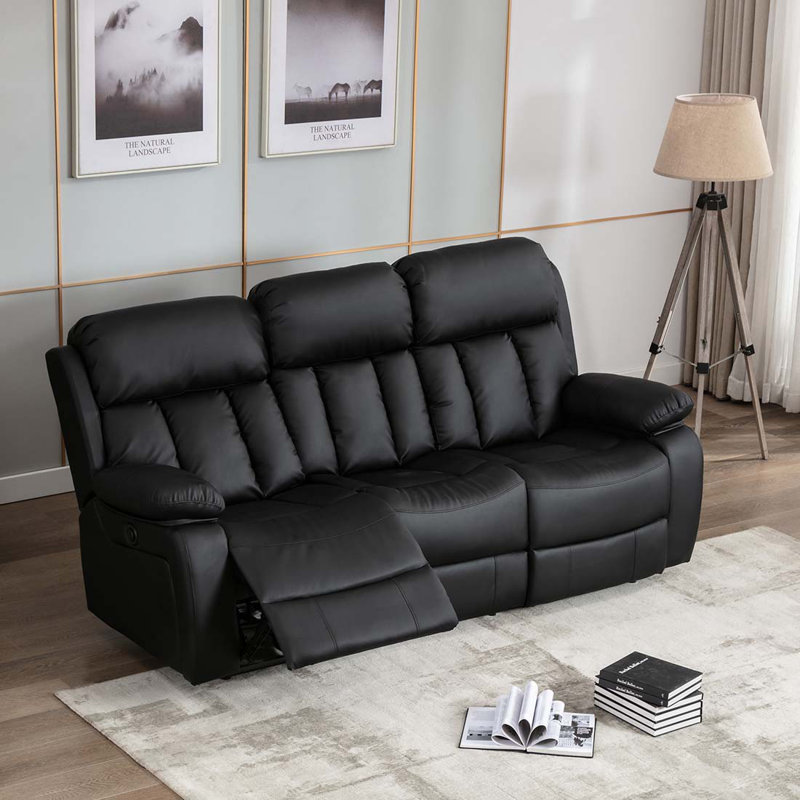 Deneka 3 Seater Linen Reclining Sofa, Black